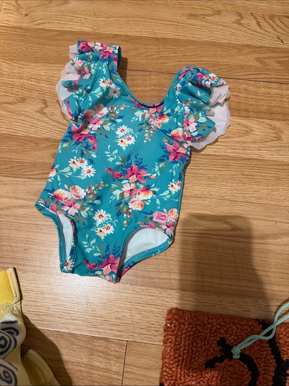Ruffle Butts Turquoise Floral Ruffle-Sleeve One-Piece Swimsuit